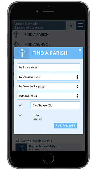 Syracuse Diocese finder iphone black front